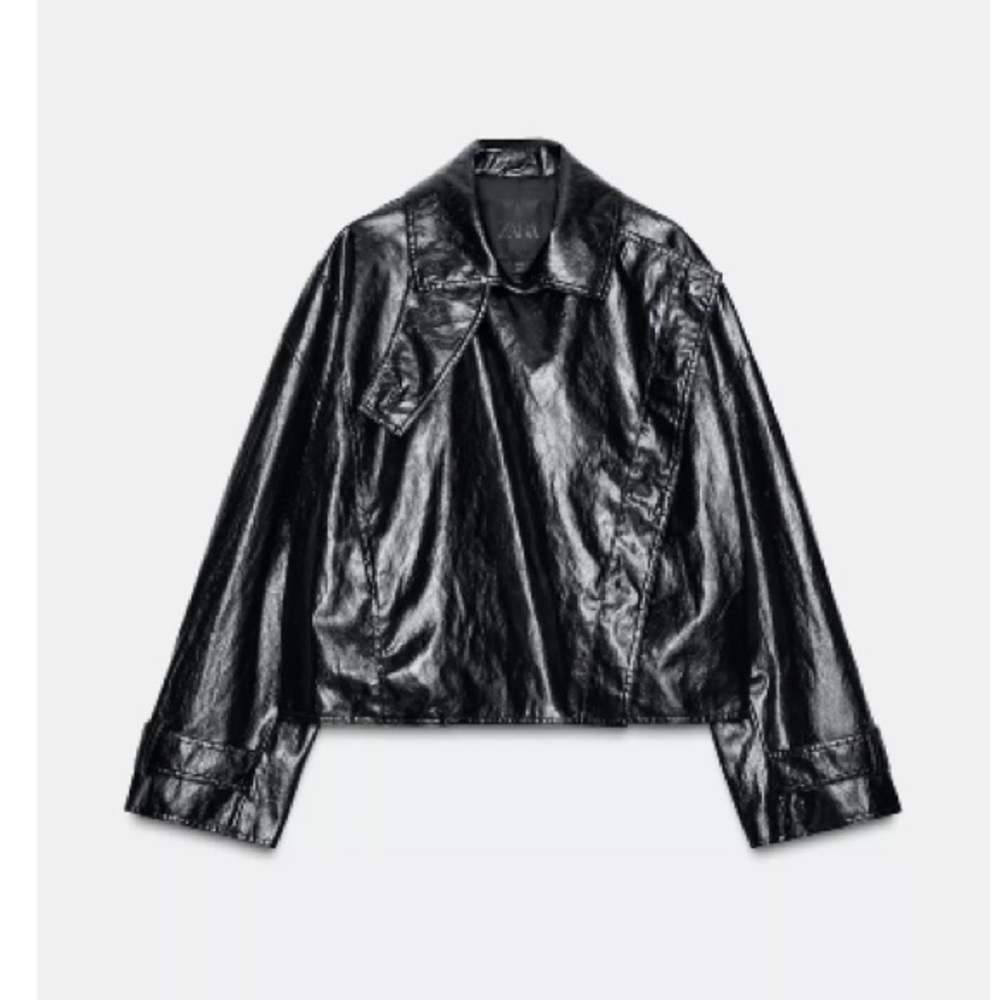 Zara Glossy Black Leather Jacket